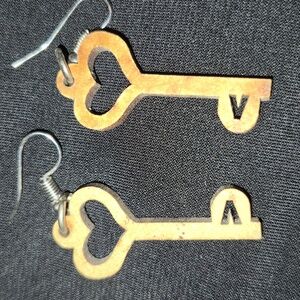 Wooden Heart Key Earrings
